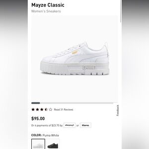 PUMA Women's White and Gold Mayze Sneakers